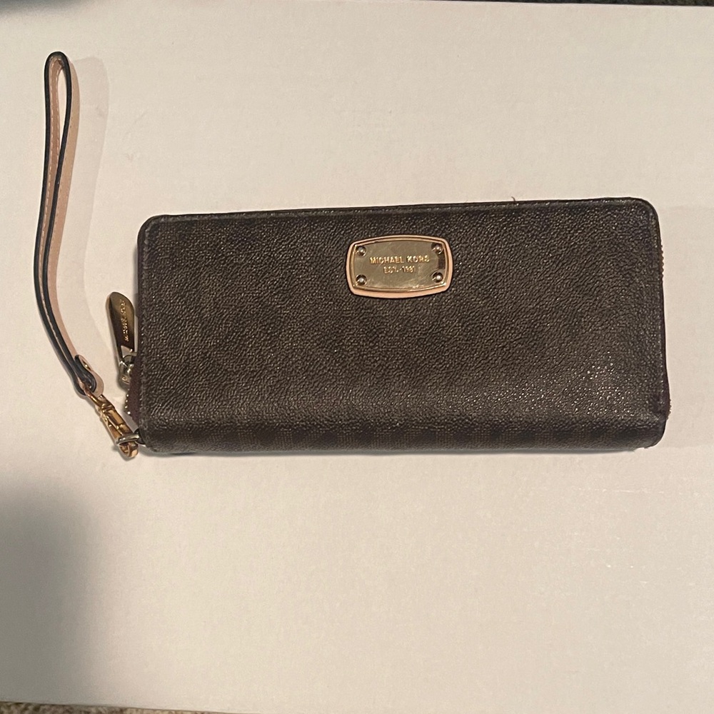 Michael Kors Dark Brown Wristlet with Gold Accents